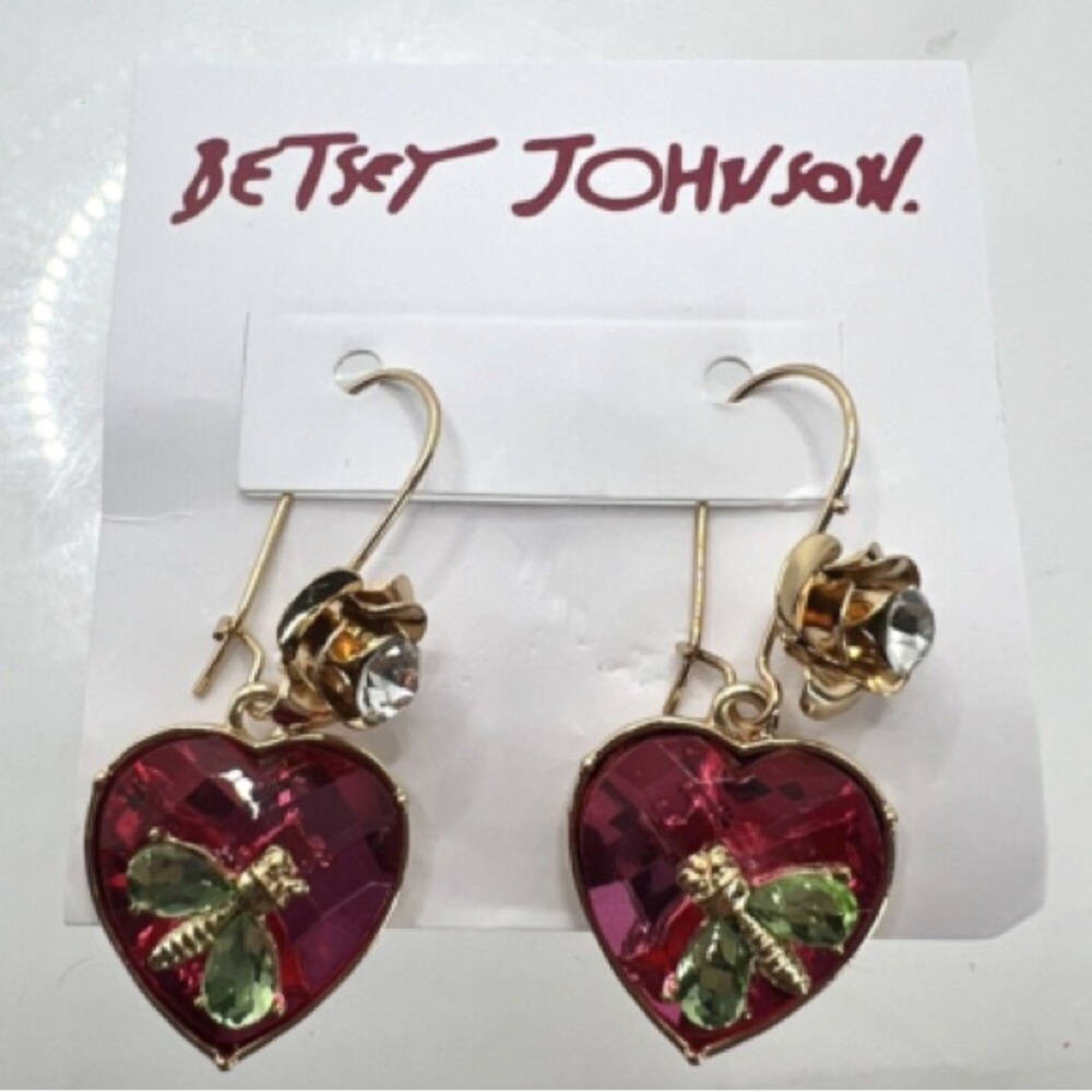Final Price! Betsey Johnson Red Heart Earrings with Gold Accents